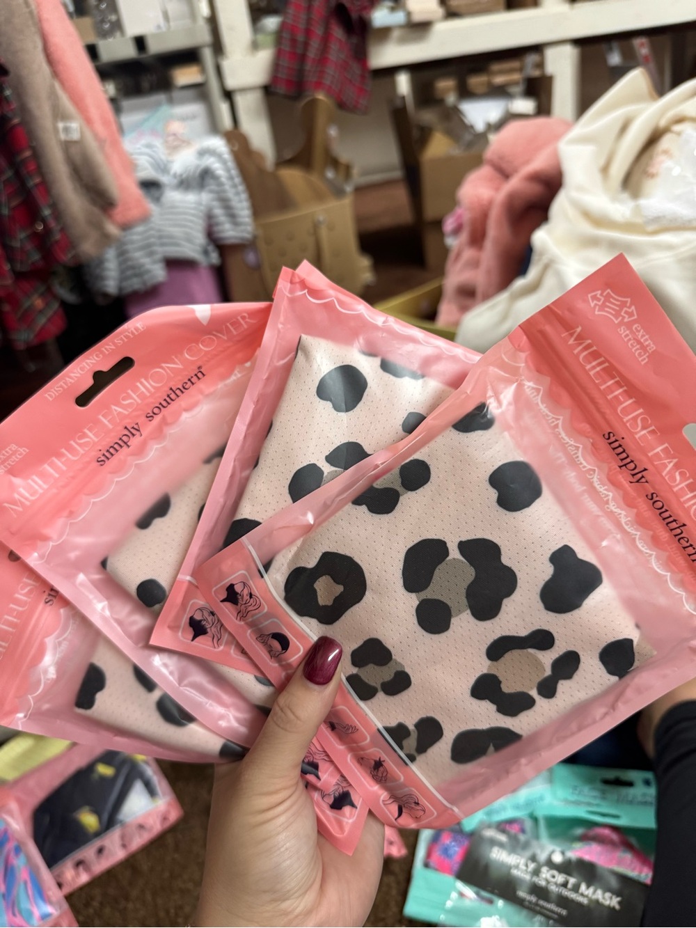 Simply Southern Pink Leopard Print Kids Face Mask - Black Spots